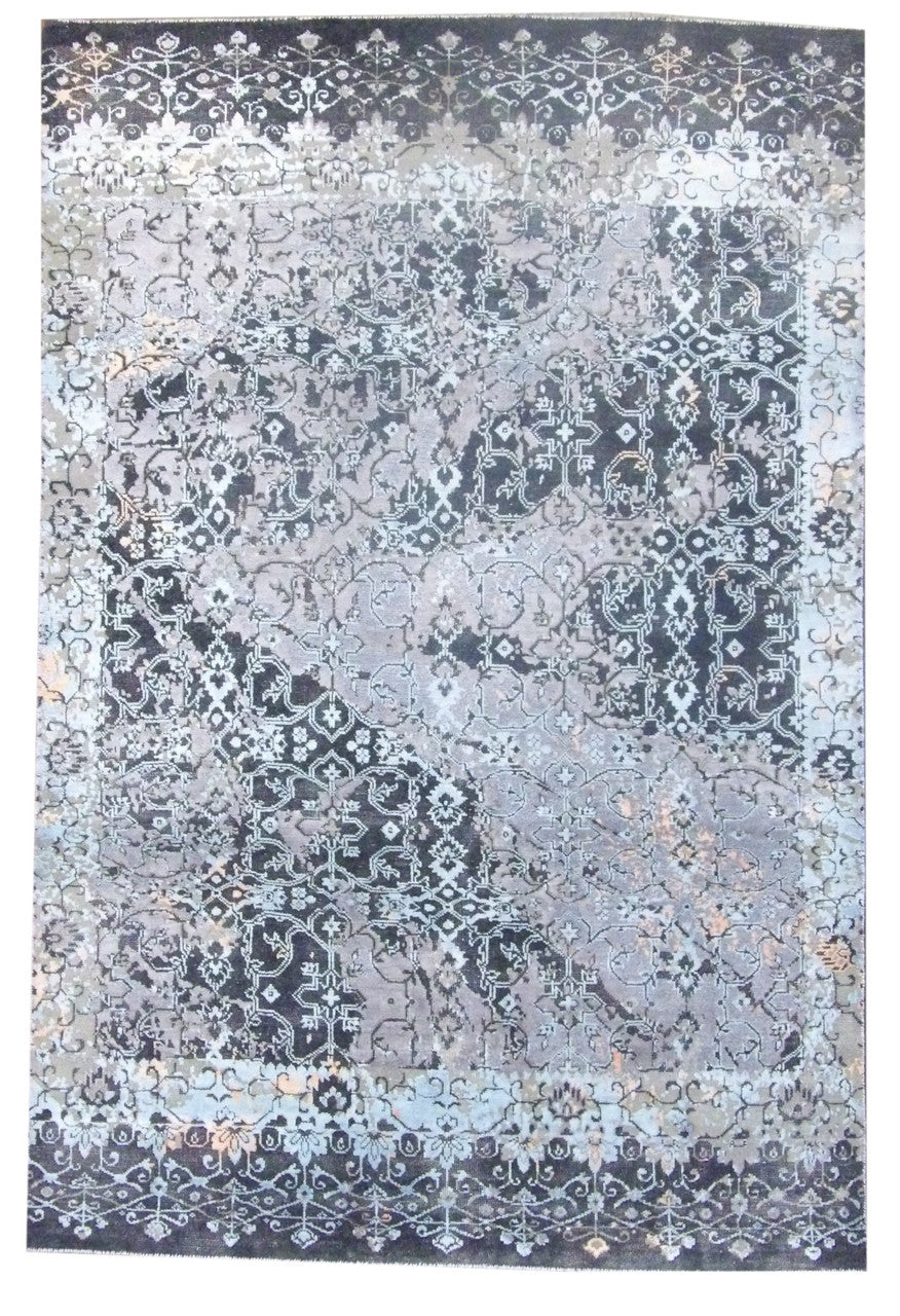 Black 5'0" x 8'0" Transitional Vintage Oxidized Broken Design Hand knotted Wool Rug - Sku: W11308