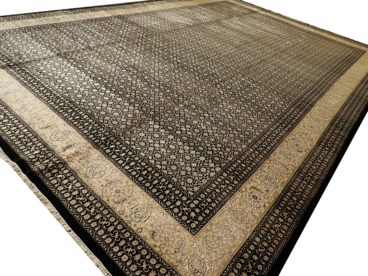 Fine Persian Herati Mir Silk/wool 12 x 18 Hand knotted Rug - w1132