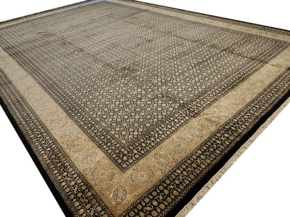 Fine Persian Herati Mir Silk/wool 12 x 18 Hand knotted Rug - w1132