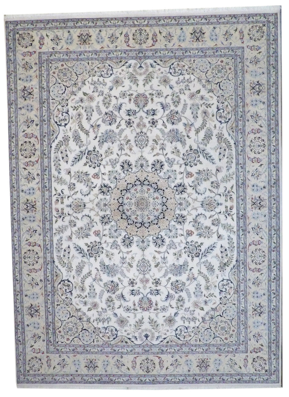 Beige 9'0" x 12'0" Fine Persian Nain Hand knotted Wool/Silk Rug - Sku: w11328
