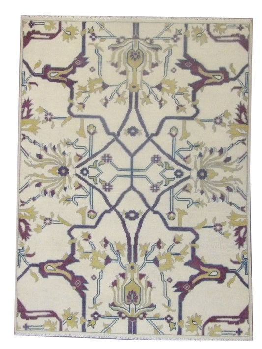 Natural Ziegler Design 5'0"x8'0" Hand-knotted Rug -W11342