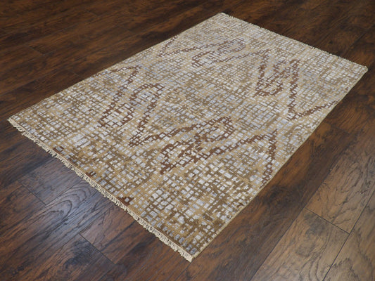 Transitional Ikat Design Natural-dye 4'0"x6'0" Hand-knotted Rug -w11347