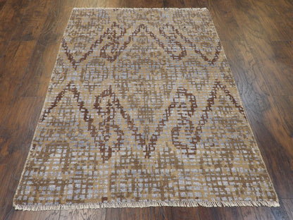 Transitional Ikat Design Natural-dye 4'0"x6'0" Hand-knotted Rug -w11347
