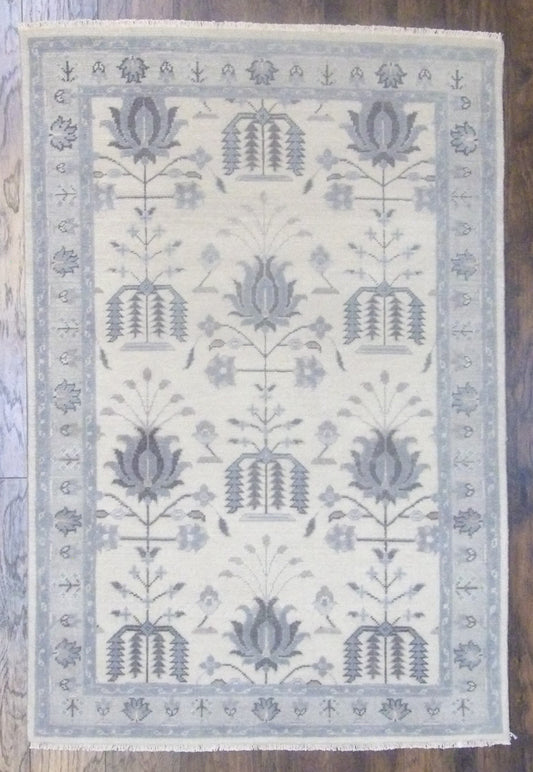 Tribal Fine Oushak White Wash 4'0"x6'0" Hand-knotted Rug -w11350