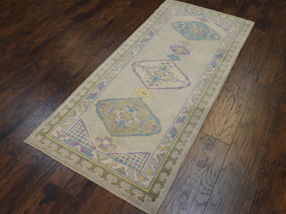 Anatolian Vintage Oushak 2'6" x 6'0" Hand knotted Rug - w11370