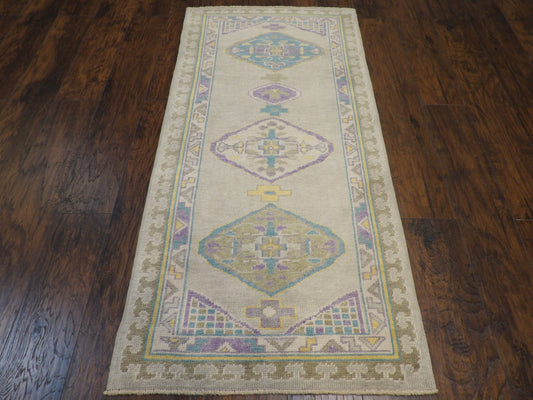 Anatolian Vintage Oushak 2'6" x 6'0" Hand knotted Rug - w11370