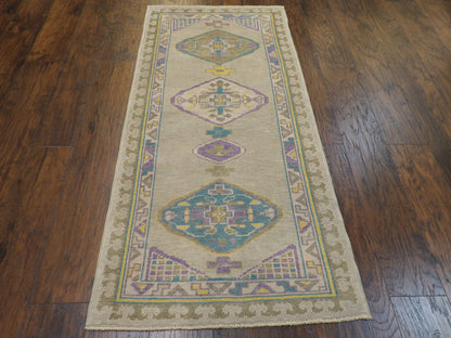Anatolian Vintage Oushak 2'6" x 6'0" Hand knotted Rug - w11370