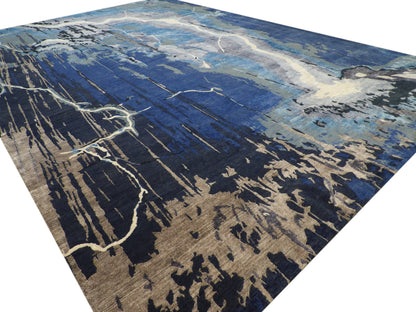 Modern Ocean Monsoon Design 12 x 18 Hand knotted Rug - w1140