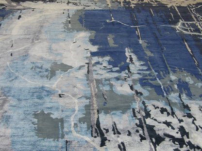 Modern Ocean Monsoon Design 12 x 18 Hand knotted Rug - w1140