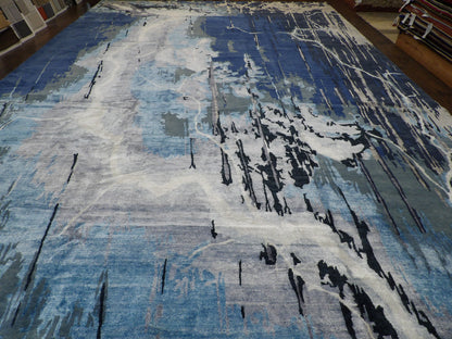 Modern Ocean Monsoon Design 12 x 18 Hand knotted Rug - w1140