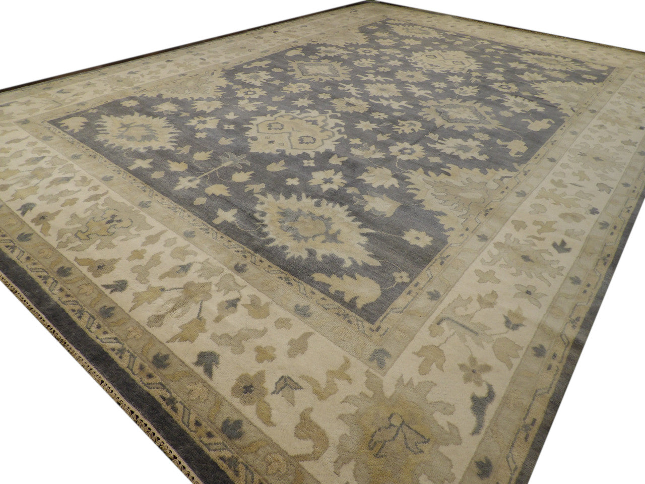 Gray 12'1" x 17'6" Oushak Wash Hand knotted Wool Rug - Sku: W1150