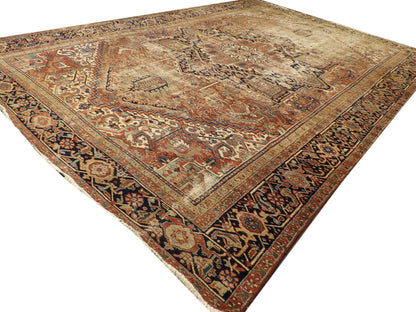 Persian Antique 1840' Heriz Hand-knotted Rug 10'8"x15'9" -w1152