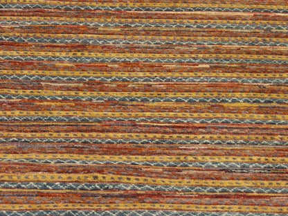 Modern Tribal Carved Stripe Design 2'6"x14'0" Hand-knotted Rug -W1159