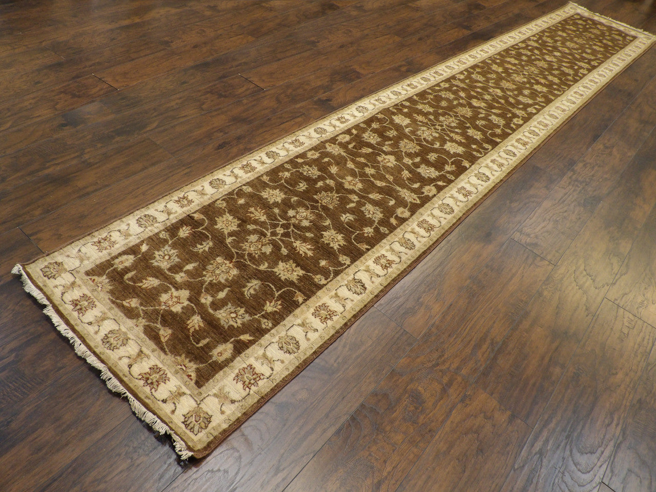 Brown 2'9" x 15'10" Agra Chobie Kashan Natural dye Hand knotted Wool Rug - Sku: W1160