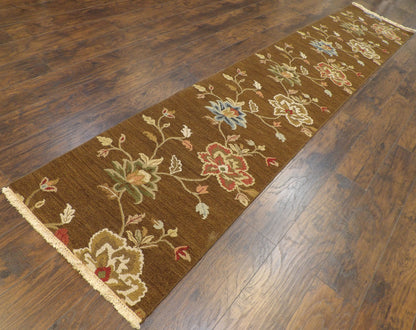 Transitional Floral Design Soumak Weave 2'6"x14'0" Hand-knotted Rug -W1161