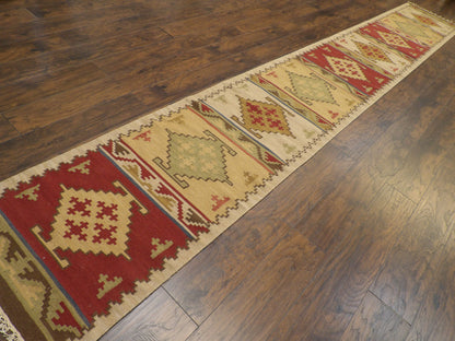 Tribal Kilim Flat Weave 2'6"x18'0" Hand-knotted Rug -W1177