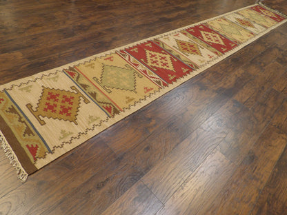 Tribal Kilim Flat Weave 2'6"x18'0" Hand-knotted Rug -W1177