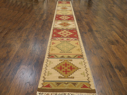 Tribal Kilim Flat Weave 2'6"x18'0" Hand-knotted Rug -W1177
