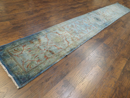 Over-dye Vintage Ziegler 2'6"x18'0" Hand-knotted Rug -W1179