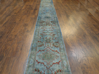 Over-dye Vintage Ziegler 2'6"x18'0" Hand-knotted Rug -W1179