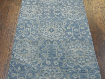 Transitional Oushak Silver Stone Wash 2'6"x18'0" Hand-knotted Rug -W1180