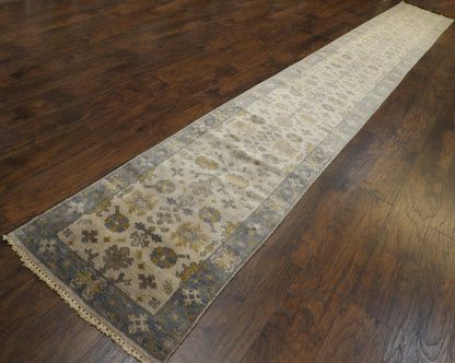 Turk Oushak Silver Wash 2'6"x20'0" Hand-knotted Rug -W1189