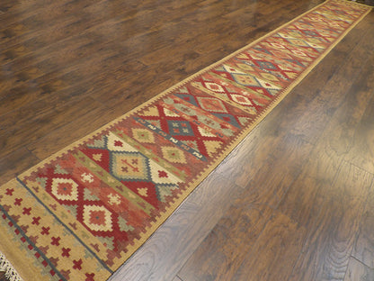 Tribal Kilim Flat Weave 2'6"x22'0" Hand-knotted Rug -W1191-2