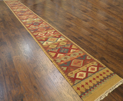 Tribal Kilim Flat Weave 2'6"x22'0" Hand-knotted Rug -W1191-2