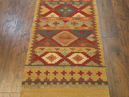Tribal Kilim Flat Weave 2'6"x22'0" Hand-knotted Rug -W1191-2