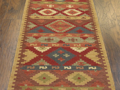 Tribal Kilim Flat Weave 2'6"x22'0" Hand-knotted Rug -W1191-2