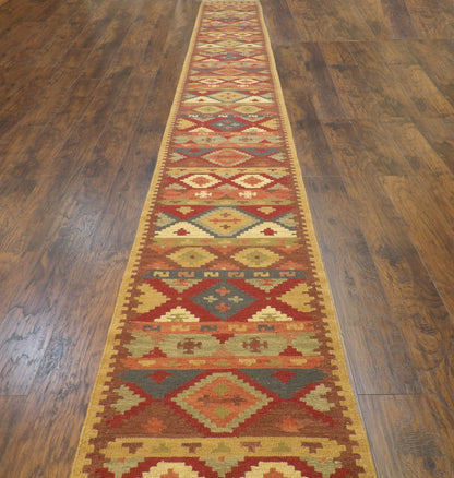 Tribal Kilim Flat Weave 2'6"x22'0" Hand-knotted Rug -W1191-2