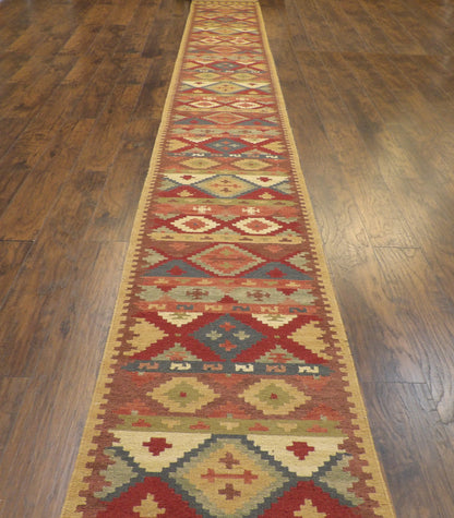 Tribal Kilim Flat Weave 2'6"x22'0" Hand-knotted Rug -W1191-2