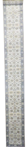 Turk Oushak Silver Wash 2'6"x24'0" Hand-knotted Rug -W1196