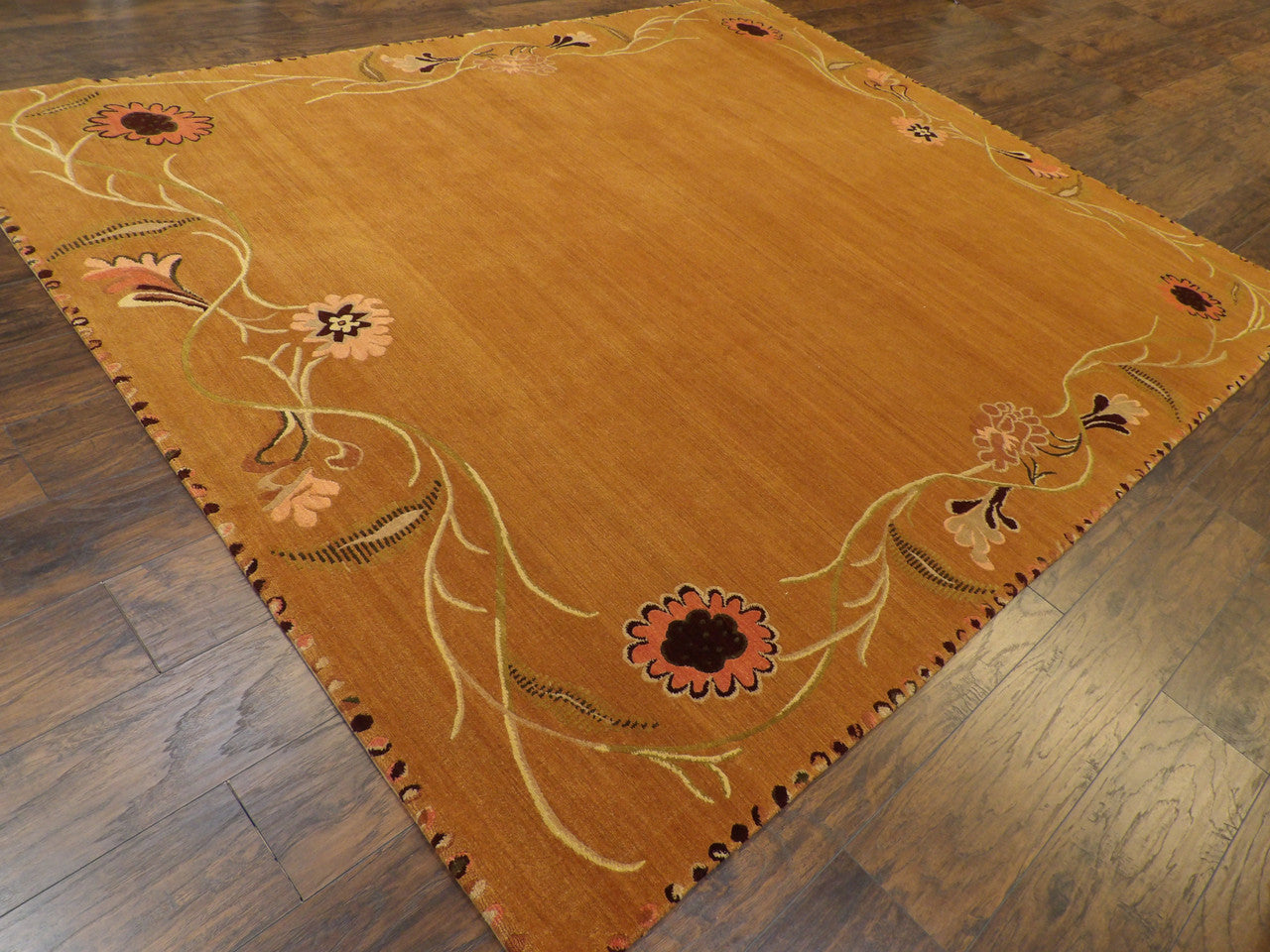 Beige 8'0" x 10'0" Tibetan Open Flower Design Hand knotted Wool/Silk Rug - Sku: w1200