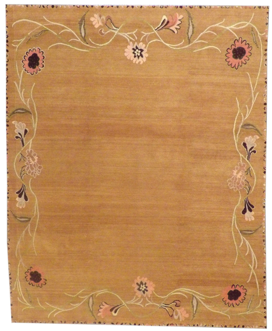Beige 8'0" x 10'0" Tibetan Open Flower Design Hand knotted Wool/Silk Rug - Sku: w1200