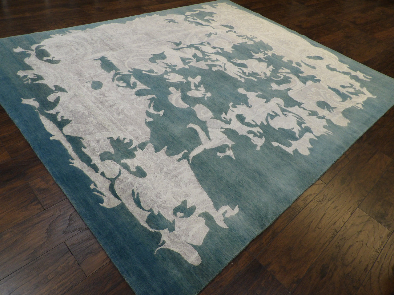 Gray 8'0" x 10'0" Modern Abstract Broken Design Hand knotted Wool/Silk Rug - Sku: w1201
