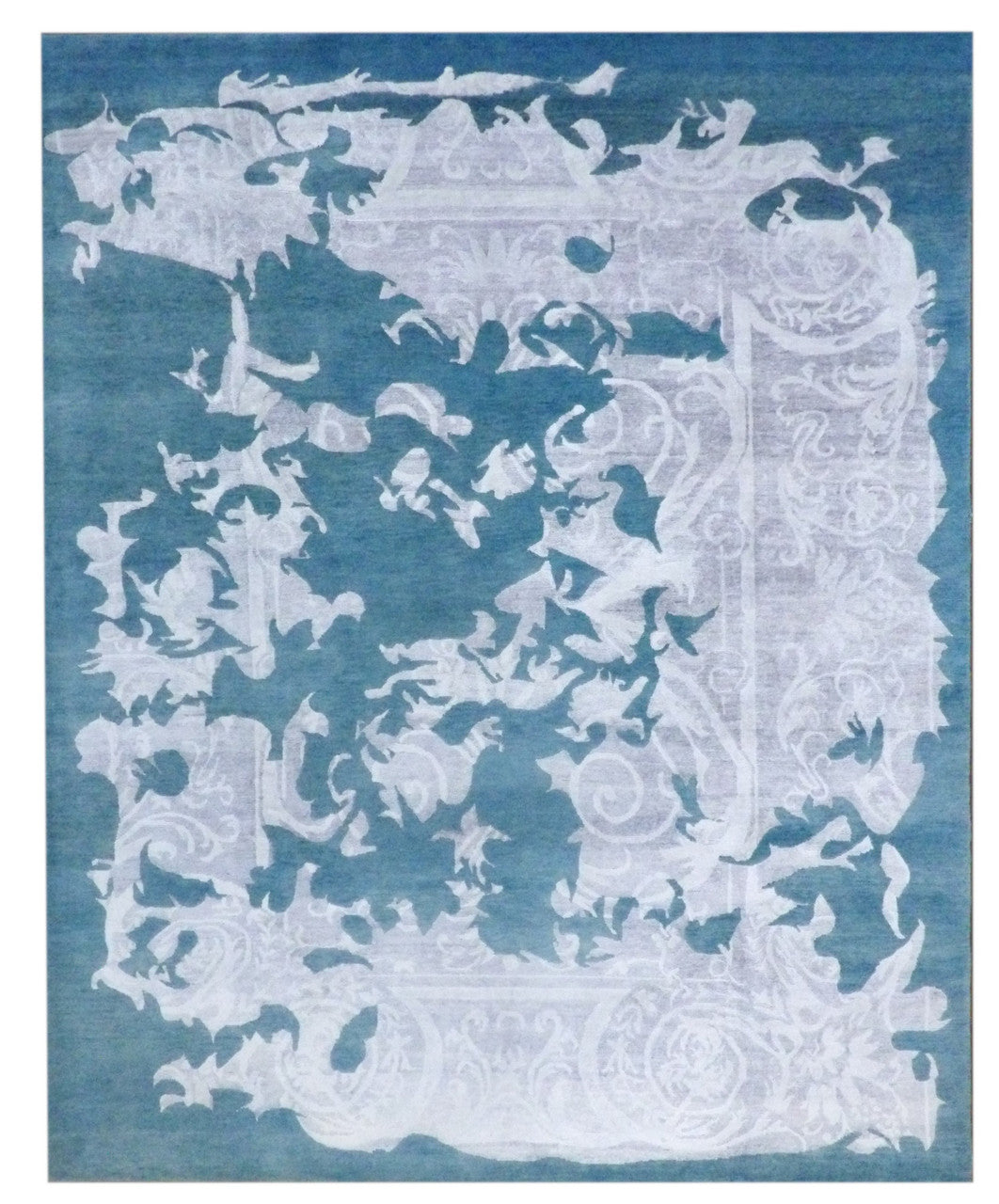 Gray 8'0" x 10'0" Modern Abstract Broken Design Hand knotted Wool/Silk Rug - Sku: w1201