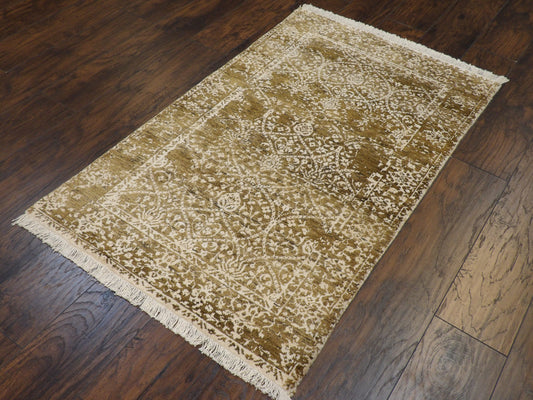 Transitional Broken 3'0"x5'0" Hand-knotted Rug -w188