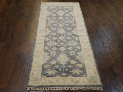 White Wash Turk Oushak 2'6" x 6'0'' Hand knotted Rug - w200