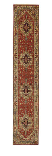 Beige 2'7" x 13'9" Tribal Indo Heriz Hand knotted Wool Rug - Sku: w20070