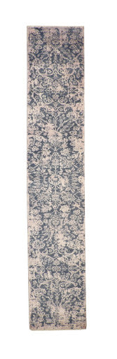 Blue 2'8" x 14'1" Modern Abstract Broken Design Hand knotted Wool/Silk Rug - Sku: w20164