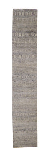 Gray 2'6" x 14'1" Modern Grass Design Hand knotted Wool/Silk Rug - Sku: w20167