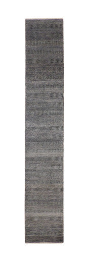 Blue 2'5" x 14'2" Modern Grass Design Hand knotted Wool/Silk Rug - Sku: w20168
