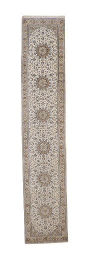 Beige 2'8" x 13'11" Traditional Fine Nain Hand knotted Wool/Silk Rug - Sku: w20251