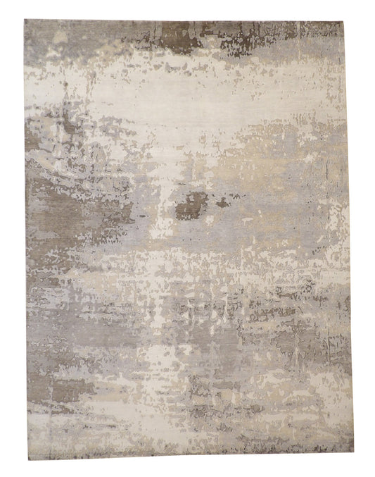 Modern Abstract Broken Design Wool/silk Hand knotted Rug 9x12 - w20254