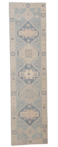 Oushak Whitewash Chobie Wool Hand Knotted Rug 2.5x9.6 -w20353