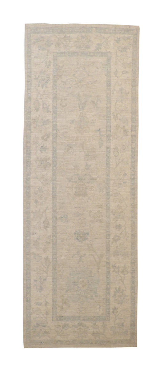 Oushak Whitewash Chobie Wool Hand Knotted Rug 4.0x12.0 -w20367