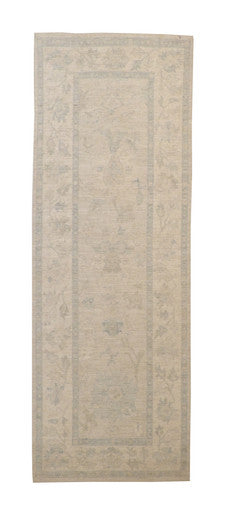 Oushak Whitewash Chobie Wool Hand Knotted Rug 4.0x12.0 -w20367