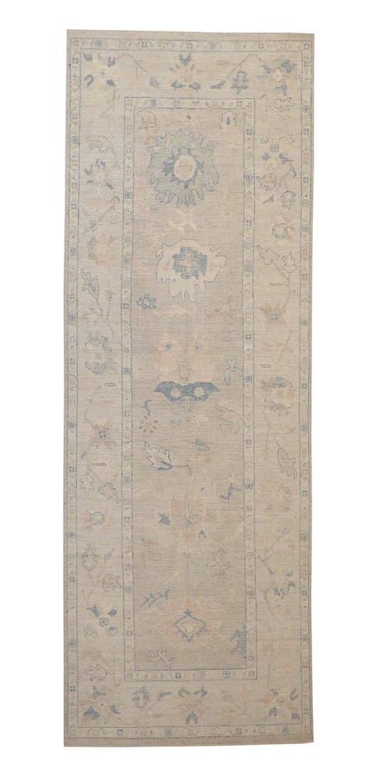 Oushak Whitewash Chobie Wool Hand Knotted Rug 4.0x12.0 -w20368