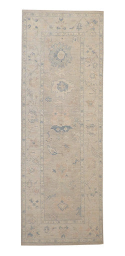 Oushak Whitewash Chobie Wool Hand Knotted Rug 4.0x12.0 -w20368